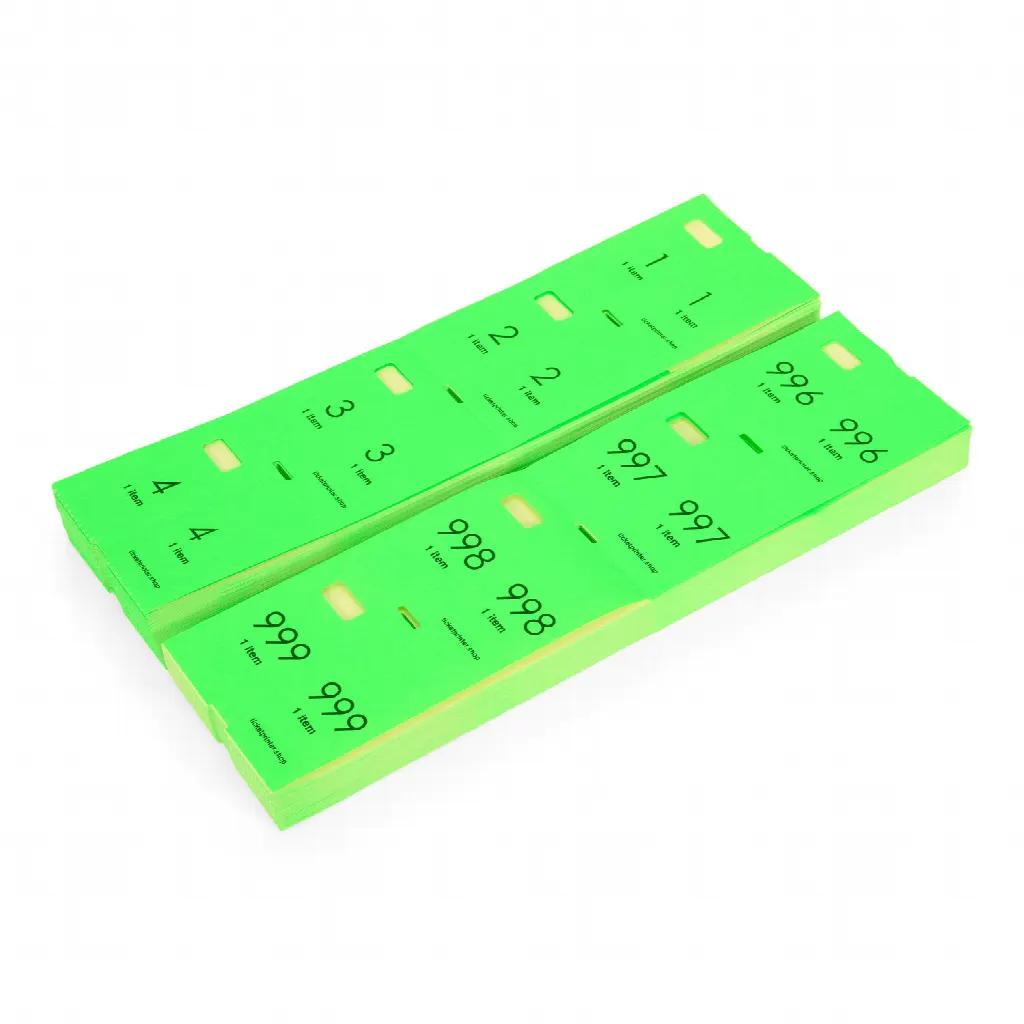 1000 numéros de garde-robe pré-imprimés, vert fluo