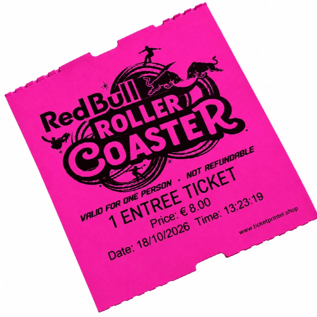 Coatcheck roll, ‘economy’ entrance tickets without control strip, 14 x 550 tickets, pink