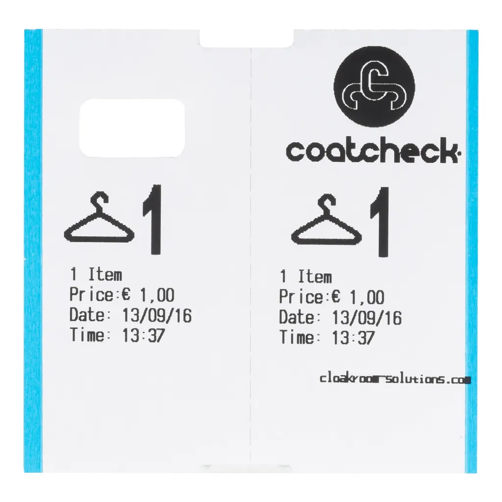 Coatcheck cloakroom tickets, 14 rolls x 325 tickets, white with a blue border | LMS07