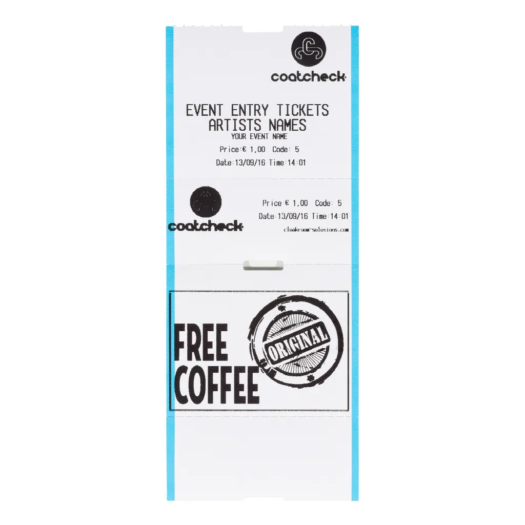 Coatcheck roll, entrance tickets with control strip, 14 x 260 tickets, white/blue | LMS810