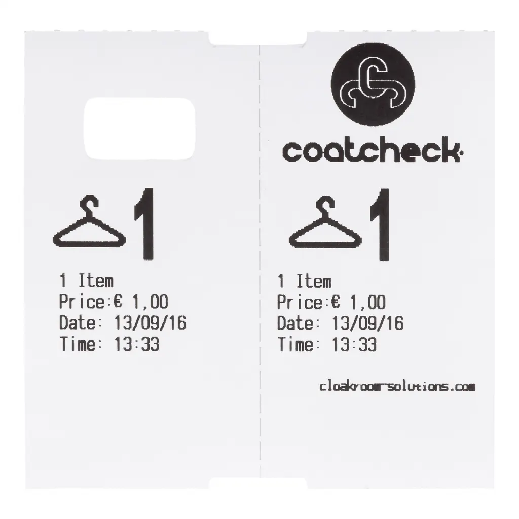 Tickets de vestiaire Coatcheck, 14 rouleaux x 325 tickets, blanc