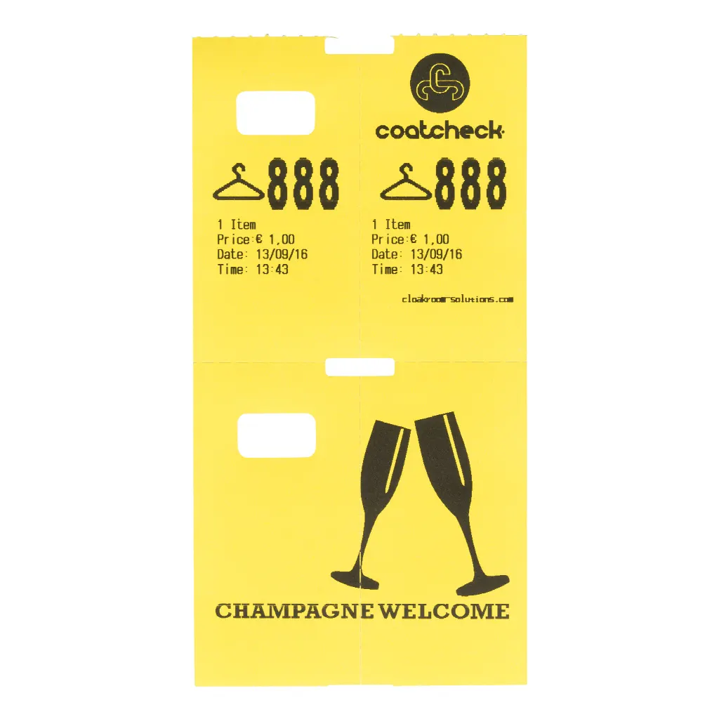 Tickets de vestiaire Coatcheck, 14 rouleaux x 325 tickets, Jaune