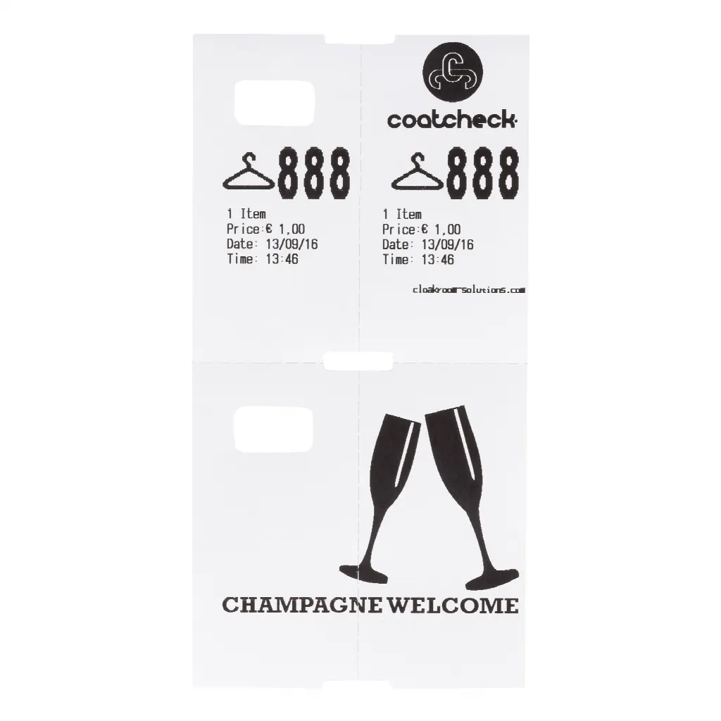 Tickets de vestiaire Coatcheck, 14 rouleaux x 325 tickets, blanc