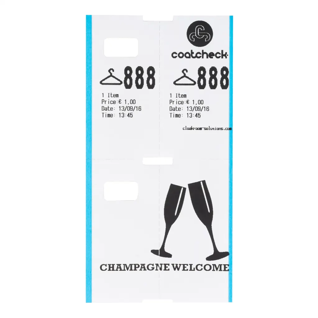 Coatcheck cloakroom tickets, 14 rolls x 325 tickets, white with a blue border | LMS07