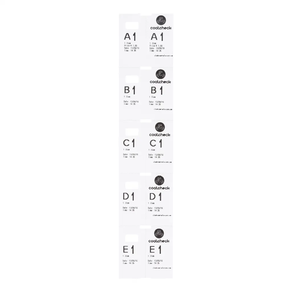 Tickets de vestiaire Coatcheck, 14 rouleaux x 325 tickets, blanc