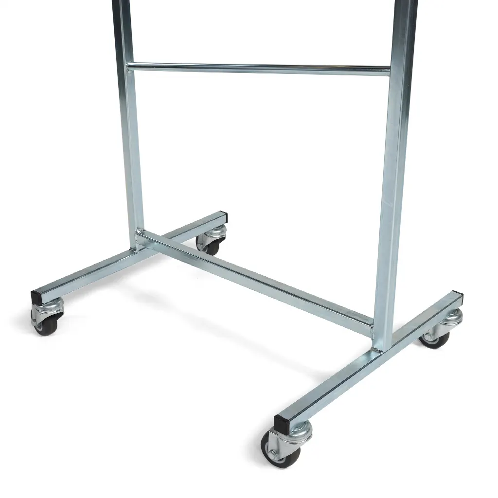 Mobile zinc stand for empty hangers.